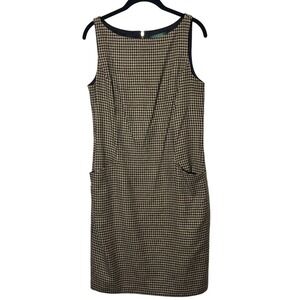 Lauren Ralph Lauren Houndstooth Sheath Dress Sleeveless Zipper Pockets Size 12